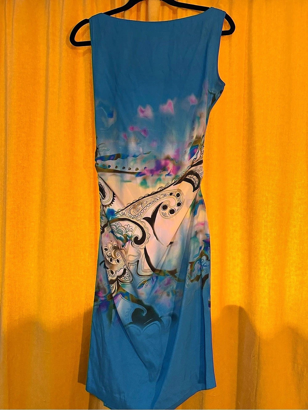 ETRO Silk Printed Dress Size 44 Blue Paisley Sleeveless Made in Italy - Like New
